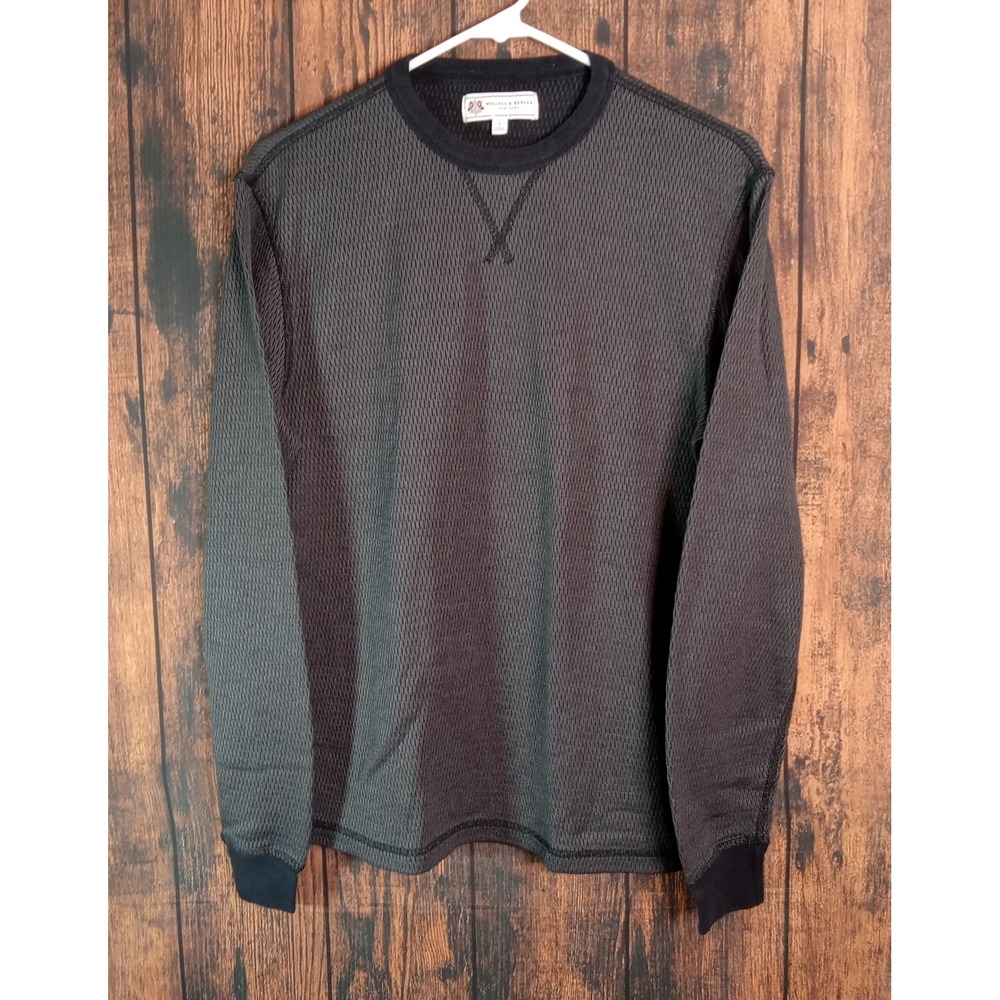 Wallace & Barnes J.Crew Mens Charcoal Grey Waffle Knit Thermal Sweatshirt Small